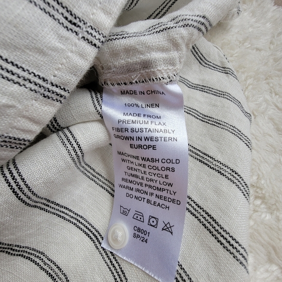 NWT Quince 100% European Linen Shirt Dress, Oatmeal +  Black Stripe, XS - Picture 8 of 11